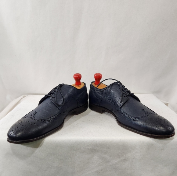 HENDERSON BARACCO Deer Leather Navy Blue Wingtip Derby Made Italy 43.5 IT / 10.5 - Picture 6 of 11